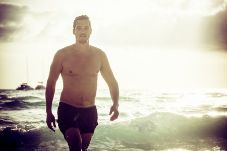 Man Posing On The Beachの写真素材
