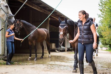 People And Horses On Horse Ranchの写真素材