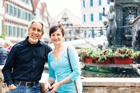 Senior Couple Walking Through The Streets Of Tuebingen,の写真素材
