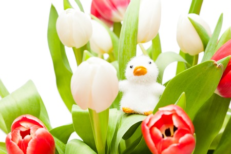 Bouquet Of Tulips With Easter Ornamentの写真素材