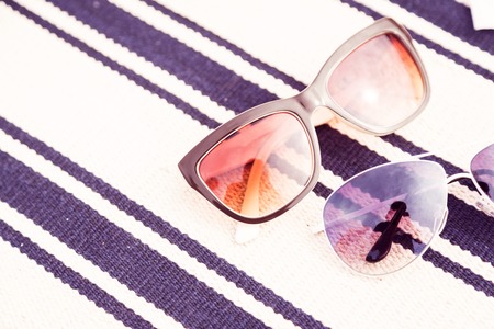 Sunglasses On Striped Clothの写真素材