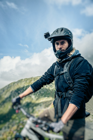 Mountainbiker With Actioncam On Helmetの写真素材