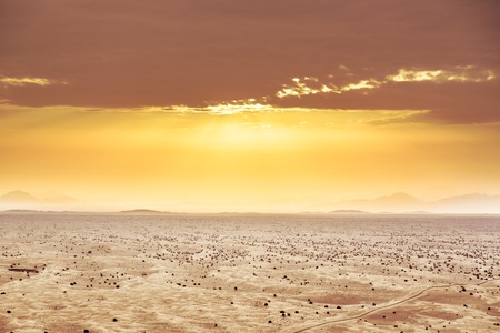 desert landscape shot from hot air balloon, Dubai, UAEの写真素材