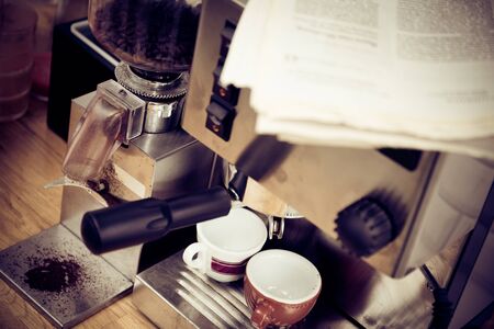 Coffee Machine With Newspaperの写真素材