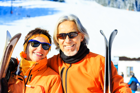 Senior Couple Skiingの写真素材