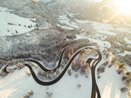 Mountain Road Winding Through The German Alpsの写真素材