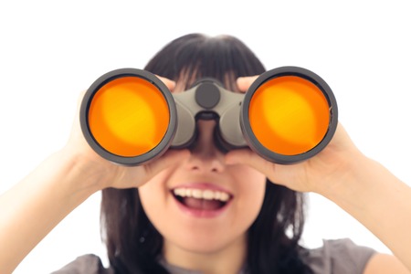 Woman Looking Through Binocularsの写真素材