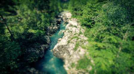 aerial view of the soca river, sloveniaの写真素材
