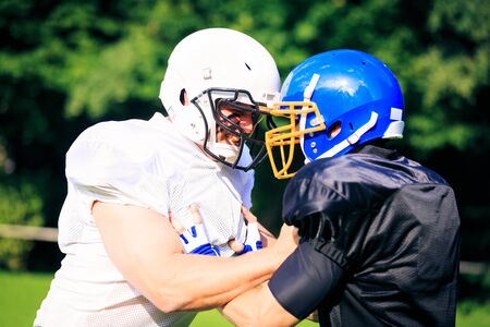 American Football Players Facing Each Otherの写真素材