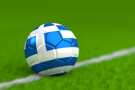 Soccer Ball With Greek Flag 3D Renderの写真素材
