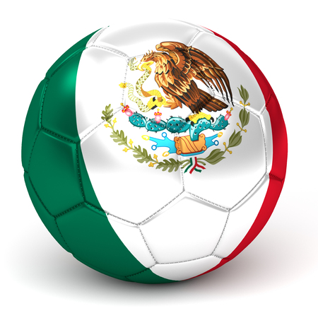 a soccer ball with flag of mexico, isolated on whiteの写真素材