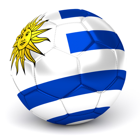 a soccer ball with flag of uruguay, isolated on whiteの写真素材