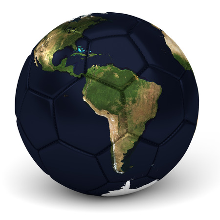 soccer ball with world map on white. map image taken from  / blue marble.の写真素材