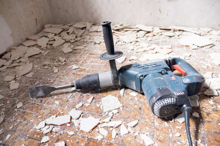 Home Renovation Project, Removing Tilesの写真素材