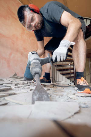 Home Renovation Project, Removing Floor Tilesの写真素材
