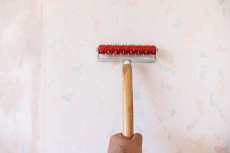 Home Renovation Project, Removing Wallpaperの写真素材