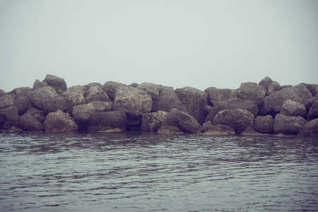 Mediterranean Sea Beach on a Foggy Dayの写真素材