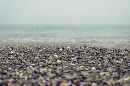 Mediterranean Sea Beach on a Foggy Dayの写真素材