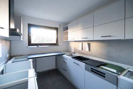 Home Renovation Project, Installing New Kitchenの写真素材