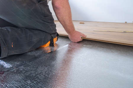 Home Renovation Project, Laying Wood Floorの写真素材