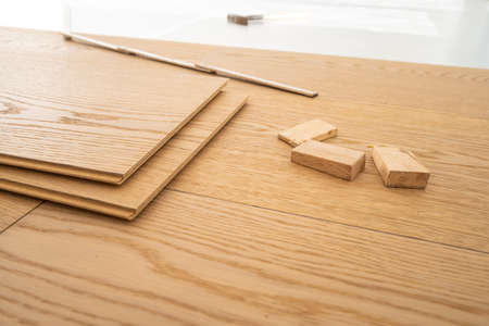 Home Renovation Project, Laying Wood Floorの写真素材