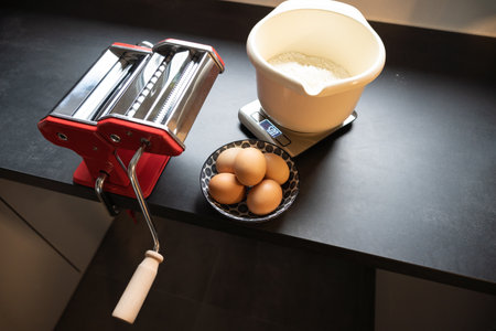 Making Pasta with Pasta Machineの写真素材