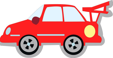 Vector flat illustration of a happy young woman driver sitting rides in his red car. Design concept of buy a new carのイラスト素材