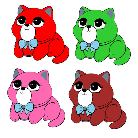 Set of isolated cute cats in different poses in cartoon style.Ginger kitten.Vector illustrationのイラスト素材