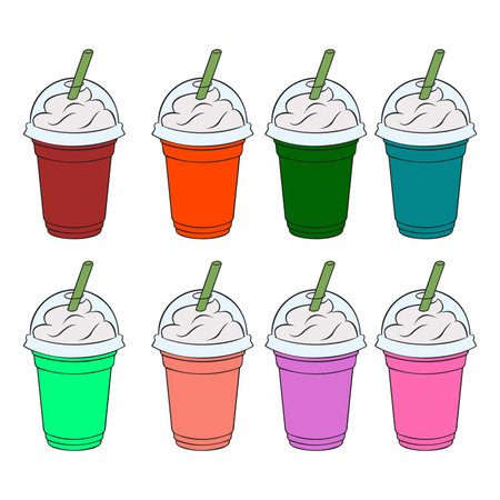 Vector realistic empty plastic cup. Example for office supplies, drinks, icon set. Closeup isolated on white background. Design template, clipart or mockup for graphics - web, appのイラスト素材