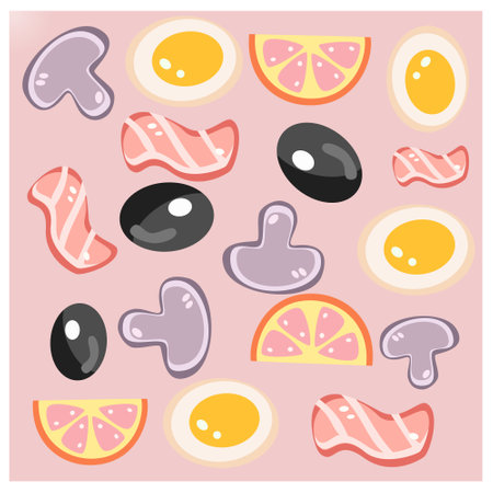 Cute vector illustration of a set of food on a pink background.のイラスト素材