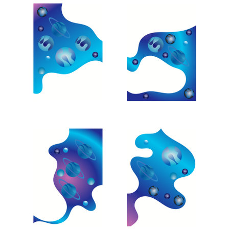 This abstract image art features four interconnected, organic shapes in shades of blue purple and whiteのイラスト素材