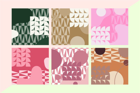 Overlapping elements, negative space, and varying scales contribute to the visual interest and...