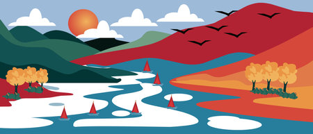 Winter Landscape with Pine Treesのイラスト素材