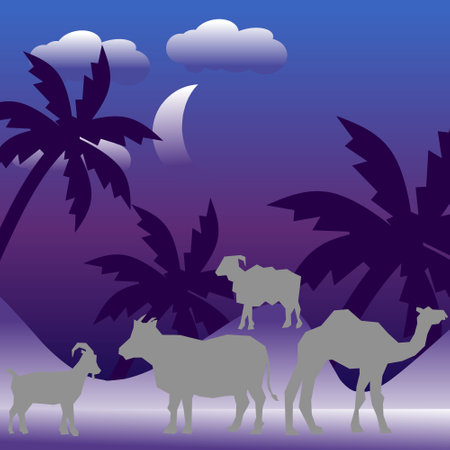 Eid Al Adha Banner Design Vector Illustration. Islamic and Arabic Background for Muslim Community Festival. Moslem Holiday. 3D Modern Islamic suitable for Ramadan, Raya Hari, Eid aのイラスト素材