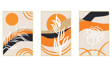 Set of creative universal card templates. Hand Drawn textures. Vector Illustration.のイラスト素材