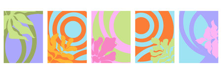 Set of vertical banners with tropical flowers and leaves. Vector illustration.のイラスト素材