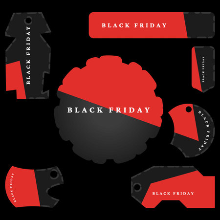 A modern collection of editable Black Friday sale tags. Perfect for online shops, banners, and promo designs. Fully scalable and print.のイラスト素材