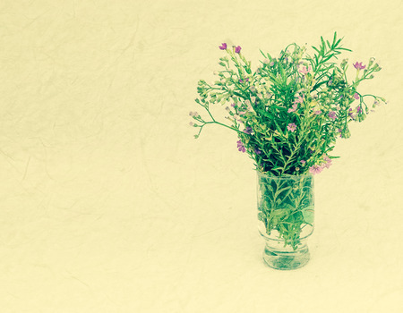 weed flowers in vintage color style on mulberry paper texture for backgroundの写真素材