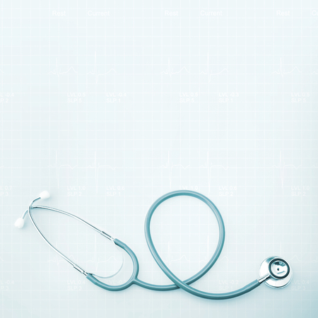 stethoscope on heart beats graphの写真素材