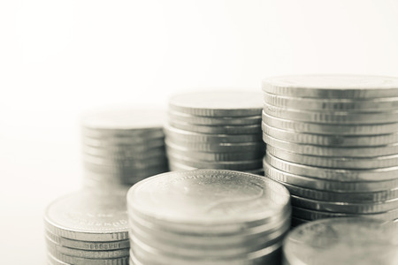 rows of coins and account for finance and banking conceptの写真素材