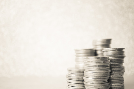 rows of coins for finance and banking conceptの写真素材