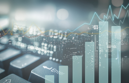 Double exposure of city for finance and banking conceptの写真素材
