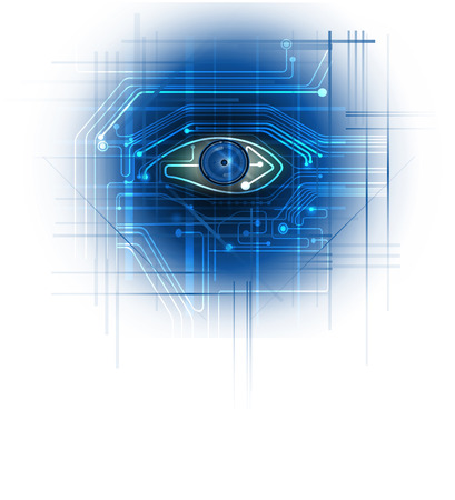 White Circuit board with blue eye circuit line backgroundのイラスト素材