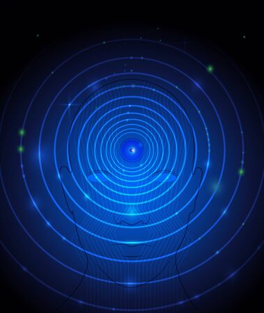 Vector illustration Abstract Eye ball technology on Human face blue background.のイラスト素材