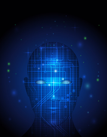 Blue Abstract background of modern digital technology . Abstract circuit on human face.Vector file.のイラスト素材