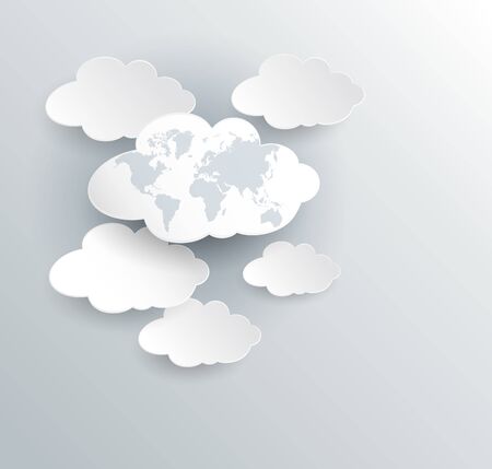 Blank white paper  cloud computing .World map on Cloud. Over smooth light gray background.のイラスト素材
