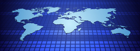 Illustration of World Map on Blue Background .Digital communication technology concept. Vector ...