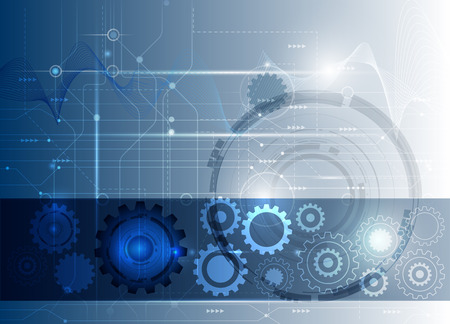 Vector illustration Abstract futuristic , gear wheel on circuit board, high computer technology business  ,Light gray and blue color backgroundのイラスト素材