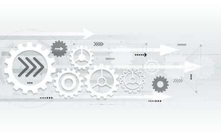 Vector abstract futuristic gear wheel engineering on circuit board, Illustration hi-tech electric digital telecoms speed technology on light grey color backgroundのイラスト素材