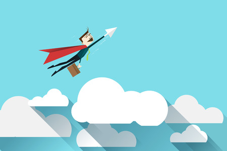Cartoon businessman Superhero with a red cape on cloud, vector  illustration , flat designのイラスト素材